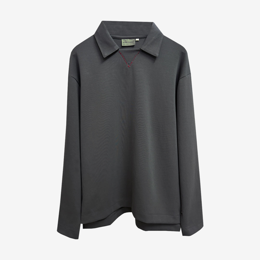 Kantha Long Sleeve Polo in Grey [Unisex]