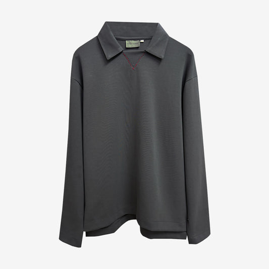Kantha Long Sleeve Polo in Grey [Unisex]